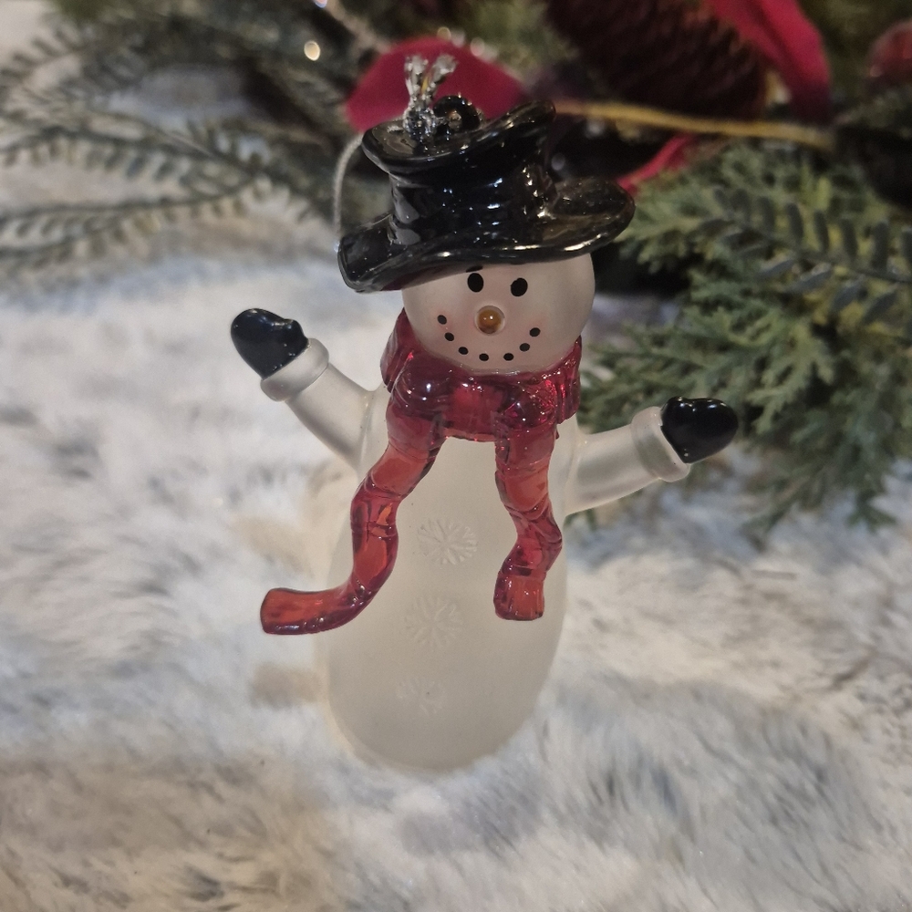 Lighted Frosty Snowman Ornament with Red Scarf